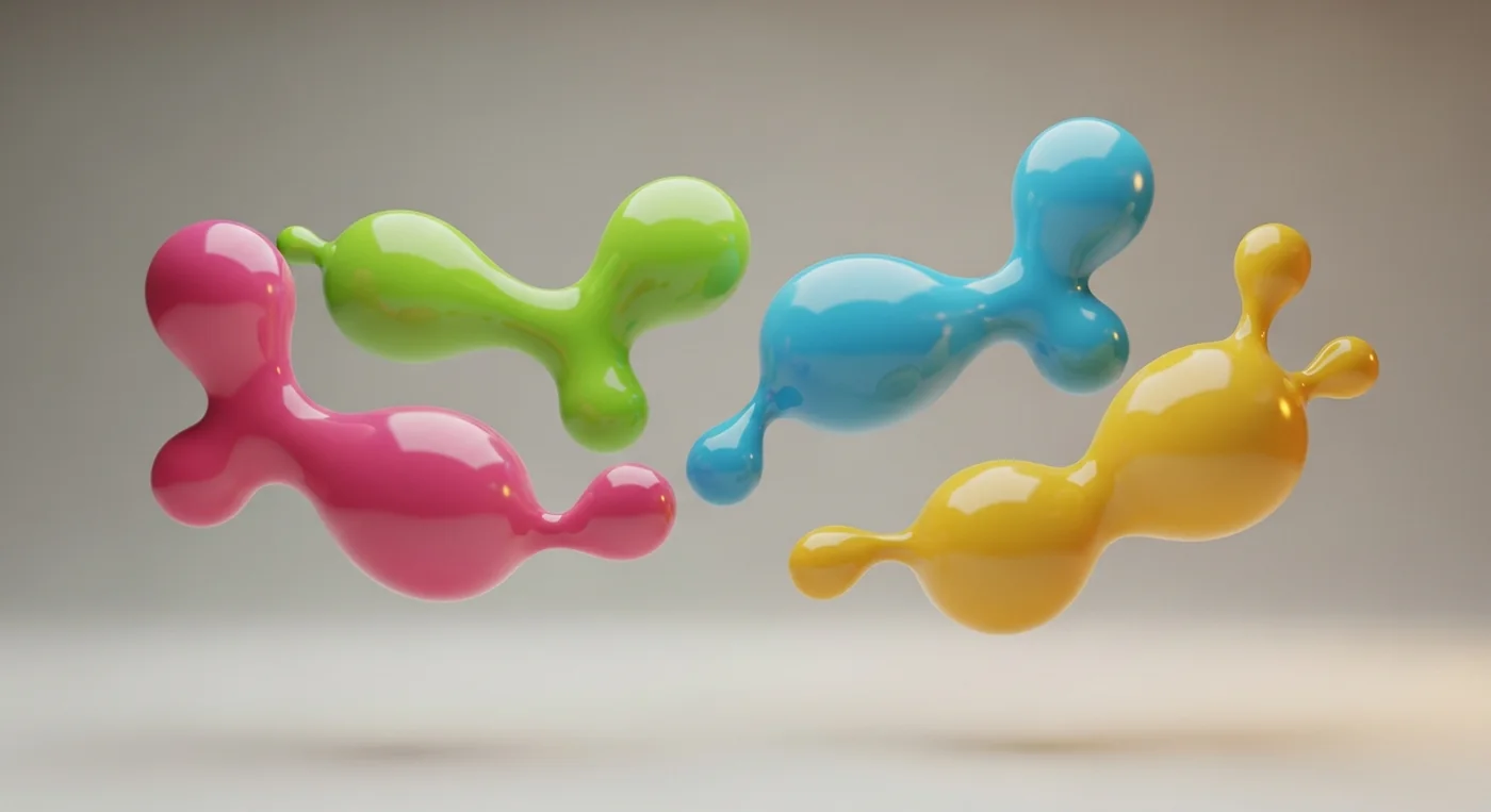 Glossy 3D candy shapes representing the three Rollouts engines — Web, Grow, and Ads